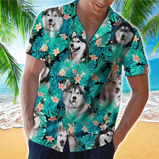 Siberian Husky Tropical 3D All Over Printed Hawaiian shirt, Men's Hawaiian Shirt HO2396