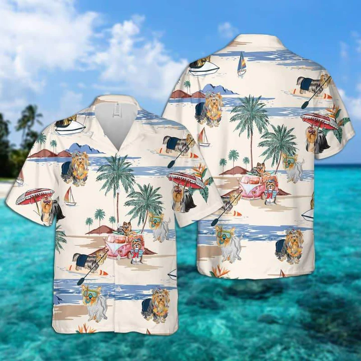 Silky Terrier Summer Beach Hawaiian Shirt, Hawaiian Shirts for Men Short Sleeve Aloha Beach Shirt HO0928