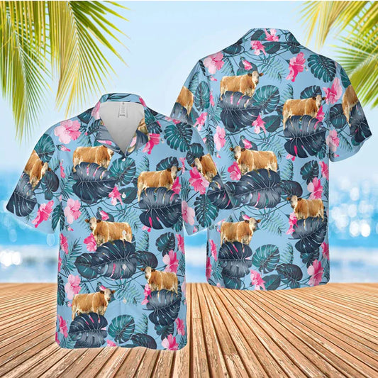Simmental Blue Hibiscus Hawaiian Shirt, Farm Cow Hawaiian Shirt For Men And Women HO3835