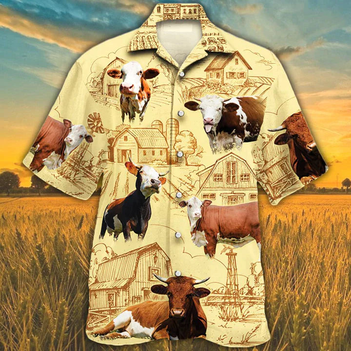 Simmental Cattle Lovers Farm Hawaiian Shirt, Summer Hawaiian Shirt For Men HO3836