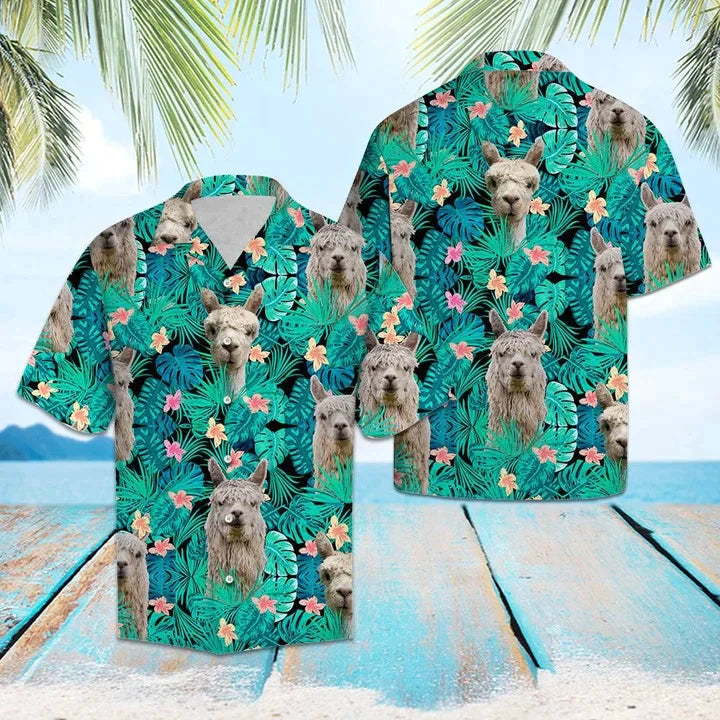 Simple Animal Love Alpacas Tropical Leaves Hawaiian Shirt HO3838