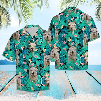 Simple Animal Love Alpacas Tropical Leaves Hawaiian Shirt HO3838