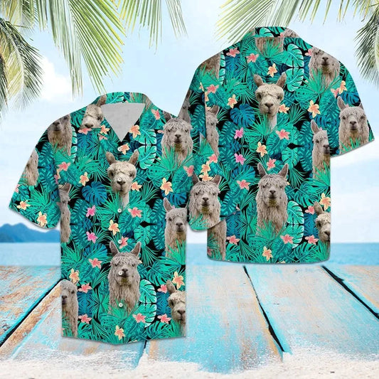 Simple Animal Love Alpacas Tropical Leaves Hawaiian Shirt HO3838