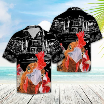 Sketch Countryside With Rooster Hawaiian Shirt HO1707