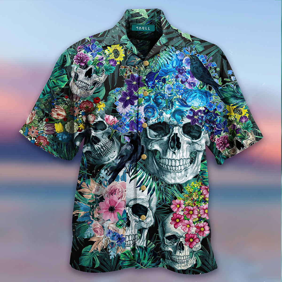 Black And White Skull Roses 3D Hawaiian Shirt For Men, Skull Hawaiian Aloha Shirt HO2716