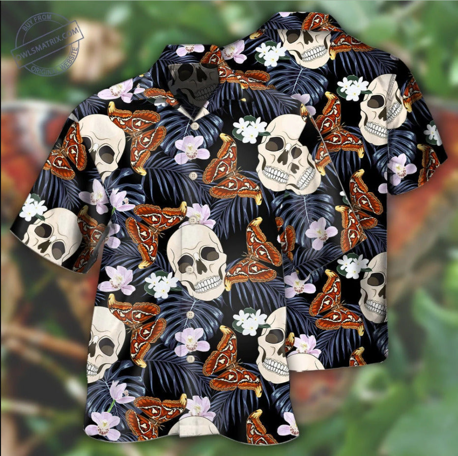 Black And White Skull Roses 3D Hawaiian Shirt For Men, Skull Hawaiian Aloha Shirt HO2716