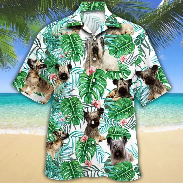 Skye Terrier Dog With Green Monstera Leaves Hawaiian Shirt HO1619