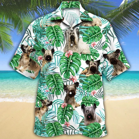 Skye Terrier Dog With Green Monstera Leaves Hawaiian Shirt HO1619