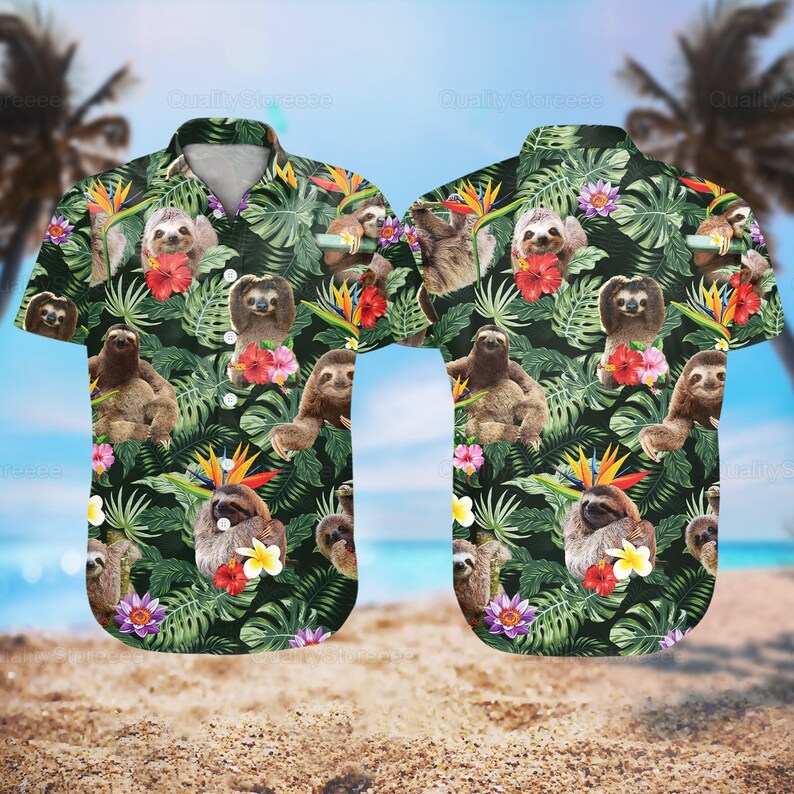 Sloth Hawaii Shirt, Hawaiian Shirt Men, Sloth Shirts, Sloth Lovers, Funny Hawaiian Shirts HO2346