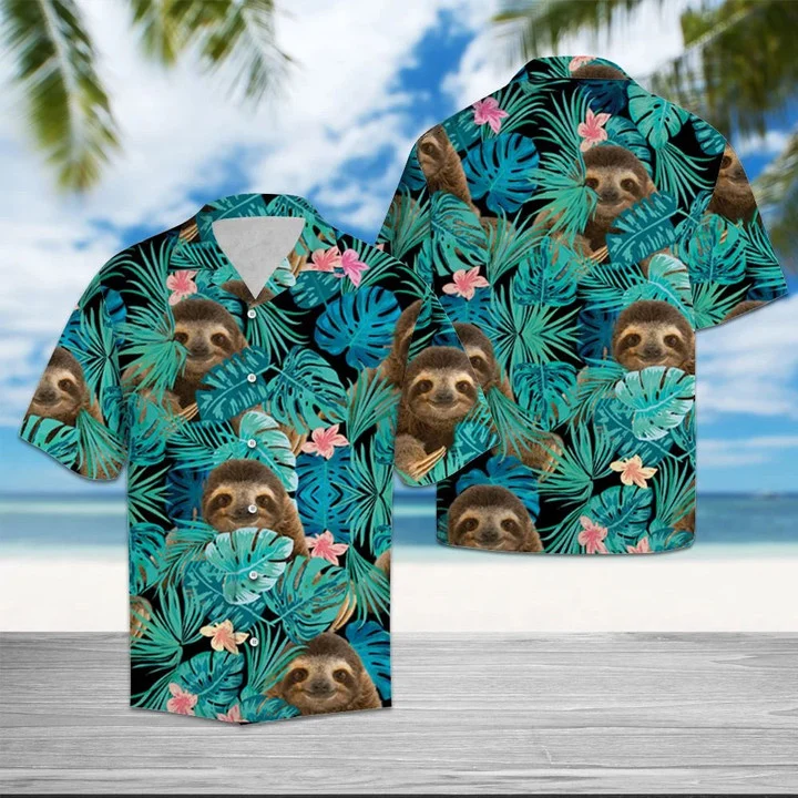 Sloth Tropical Palm Leaves Summer Vacation Gift Ideal Hawaiian Shirt HO2375