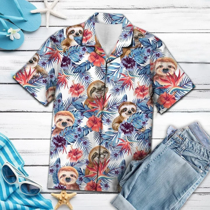 Sloth With Paradise Flowers And Hibiscus Hawaiian Shirt HO1767
