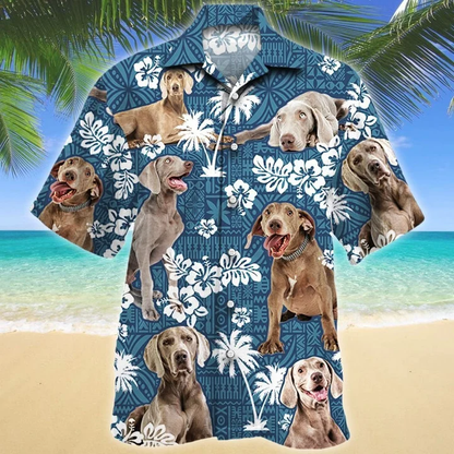 Smart Weimaraner Dog Lovers Blue Tribal Hawaiian Shirt- Summer Button Down Mens Hawaiian Shirts Short Sleeve HO1913