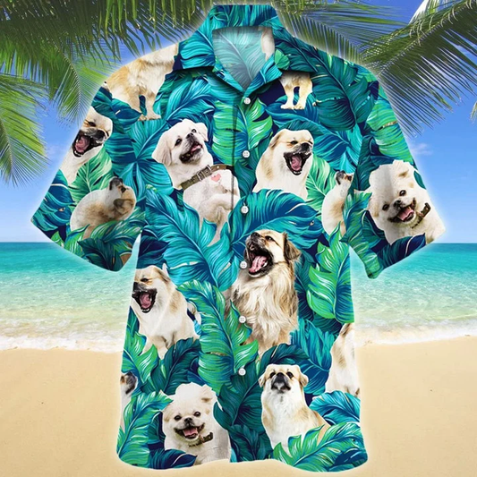 Smiling Tibetan Spaniel Dog Tropical Palm Leaves Hawaiian Shirt, Summer hawaii shirt for Men women HO1735