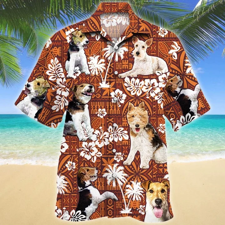 So Cute Wire Fox Terrier Dog Red Tribal Pattern Hawaiian Shirt HO1866