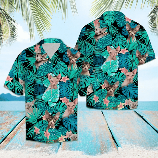Sphynx Behind Tropical Forest Pattern Hawaiian Shirt HO1776
