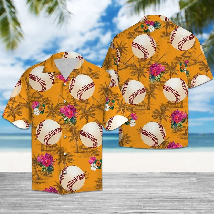 Sporty Baseball Tropical Flowers Hawaiian Shirt HO2073