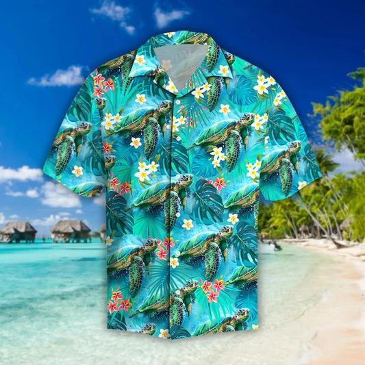 Spring Turtle Hawaiian Shirt, Aloha Shirt Gift For summer lover, Turtle Hawaii Tshirt HO1993