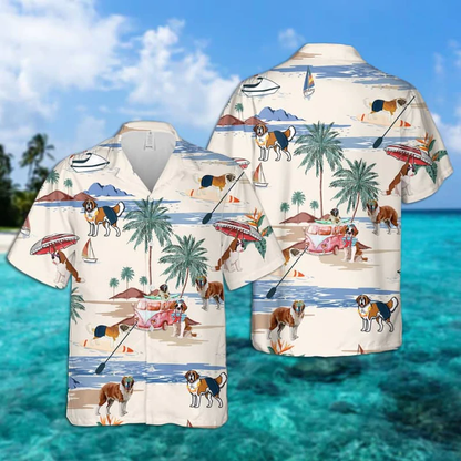 St. Bernard Summer Beach Hawaiian Shirt, Hawaiian Shirts for Men Short Sleeve Aloha Beach Shirt HO0922