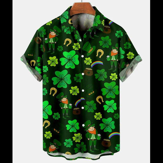 St. Patrick's Day Clover Rainbow Casual Men's Large Short Sleeve Shirt PO0164