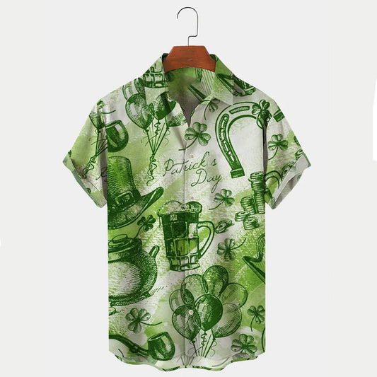 St. Patrick's Men's Hawaiian Shirts Clover Oversized Stretch Easy Care Aloha Shirts, St. Patrick's Day gifts PO0094