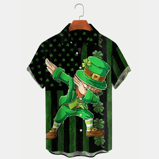 St Patrick's Day Shamrock Flag Print Men's Hawaiian Shirt PO0120