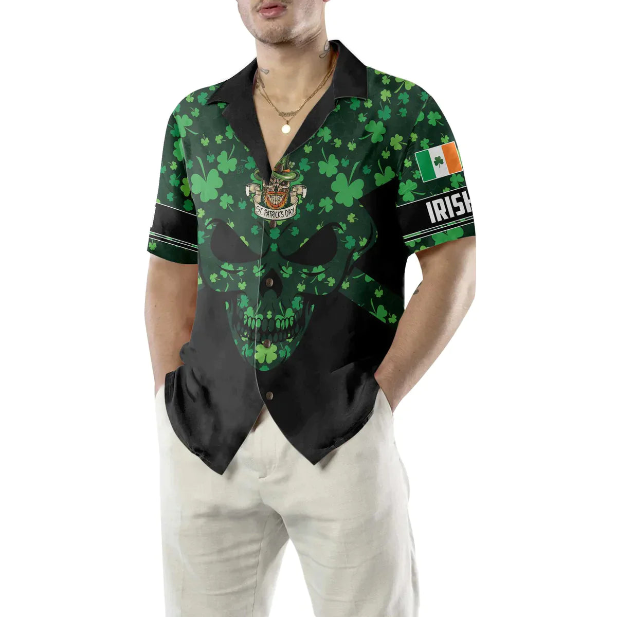 St Patrick’s Day Skull Hawaiian Shirt, St. Patricks Day Shirt, Cool St Patrick's Day Gift PO0060
