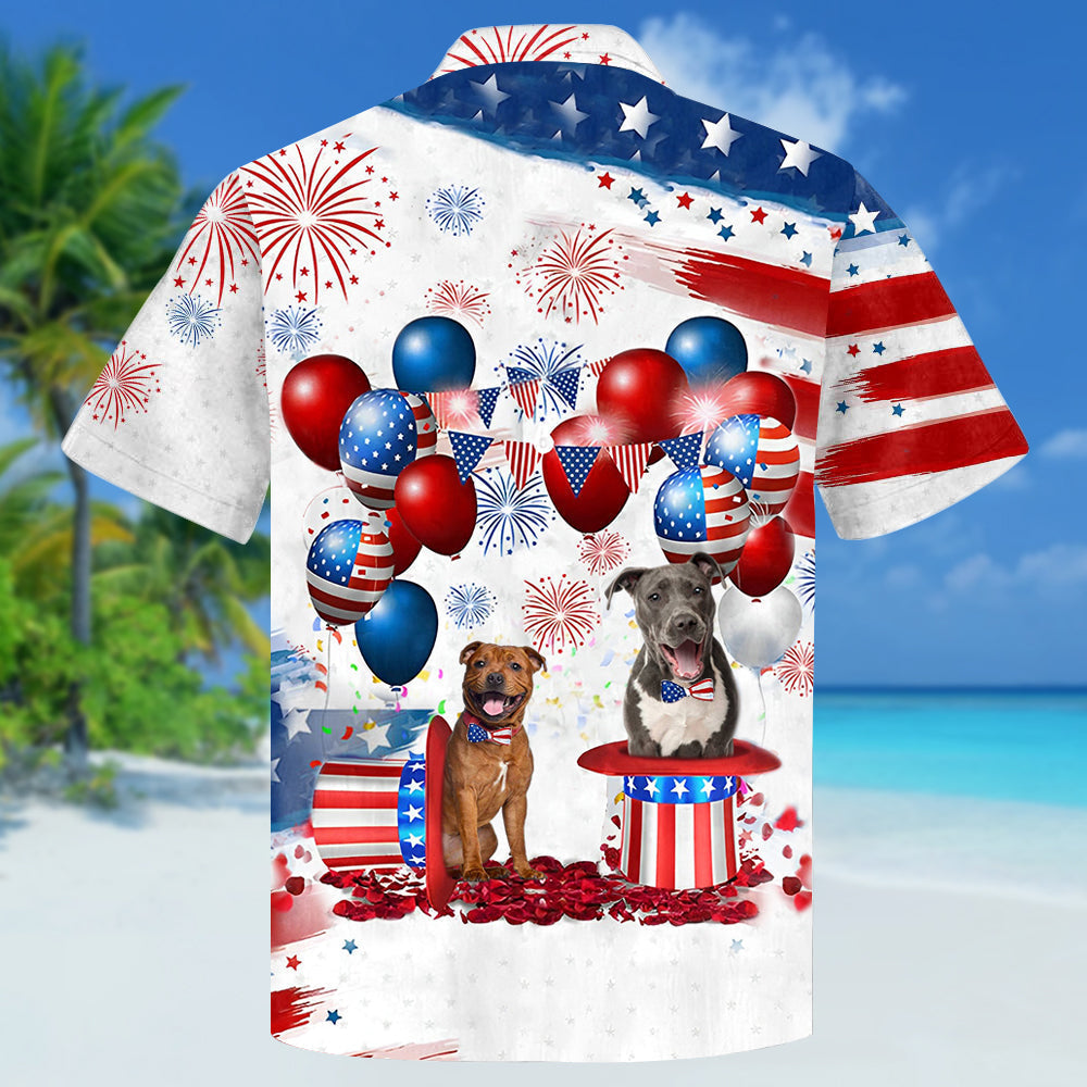 Staffordshire Bull Terrier Independence Day Hawaiian Shirt, Dog Hawaii Beach Shirt Short Sleeve For 4Th Of July HO3935