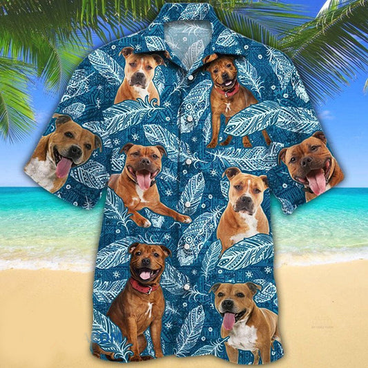 Staffordshire Bull Terrier Dog Lovers Blue Feather Hawaii Hawaiian Shirt HO2245
