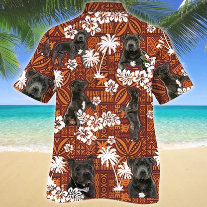 Staffordshire Bull Terrier Dog Red And Orange Tribal Pattern Hawaiian Shirt HO1620