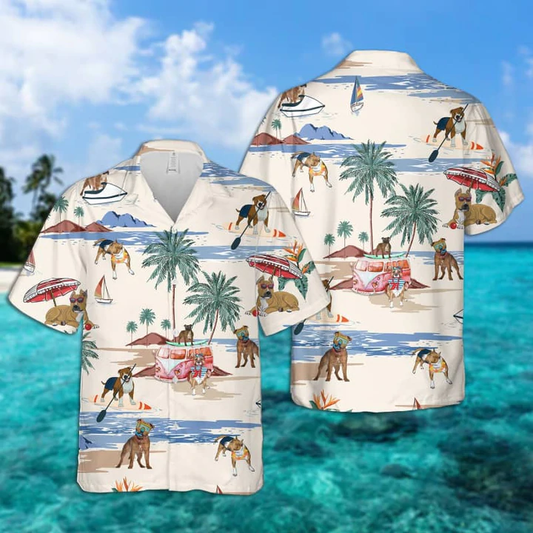 Staffordshire Bull Terrier Summer Beach Hawaiian Shirt, Hawaiian Shirts for Men Short Sleeve Aloha Beach Shirt HO0920