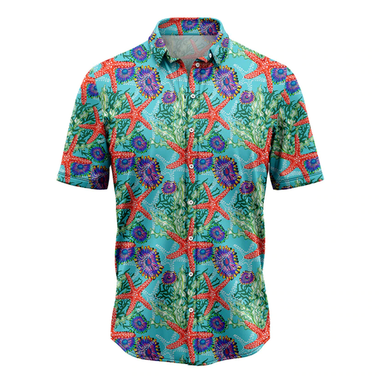 Starfish Underwater Floral Hawaiian Shirt, Summer gift, Hawaiian Shirts for Men, Aloha Beach Shirt HO1044