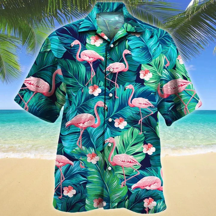 Stunning Flamingo Lovers Gift Summer Beach Palm Tree Hawaiian Shirt, Summer aloha hawaii shirt for Men women HO1717