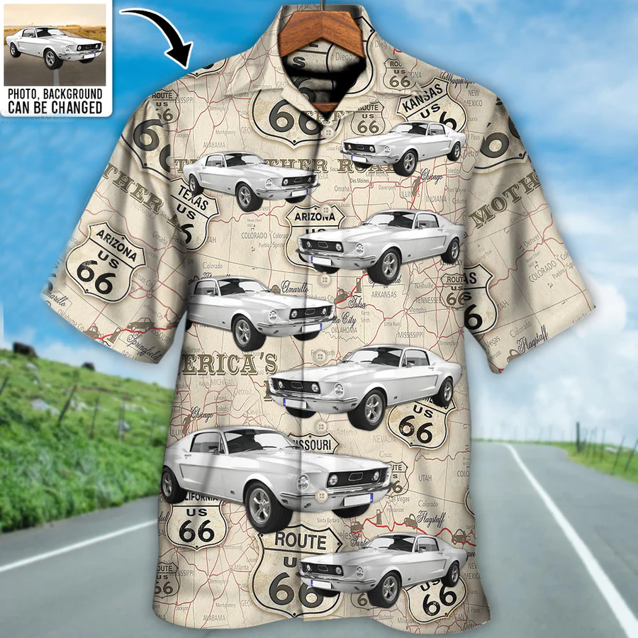 Route 66 Car Racing Car Lover Custom Photo - Hawaiian Shirt - Personalized Photo Gifts for Men HO0326