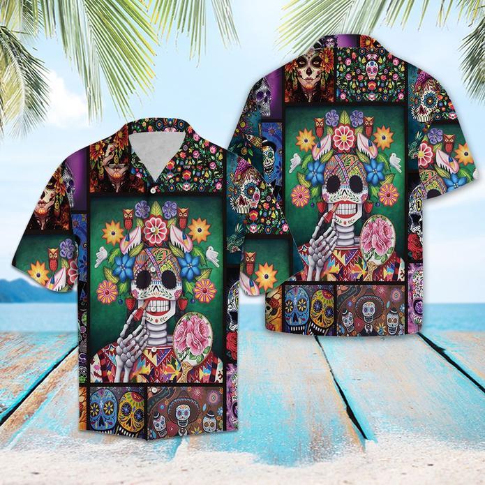 Chief Skull Motorcycle Unisex Hawaiian Shirt For Men & Women, Skull Flower Hawaiian Aloha Shirt HO2717