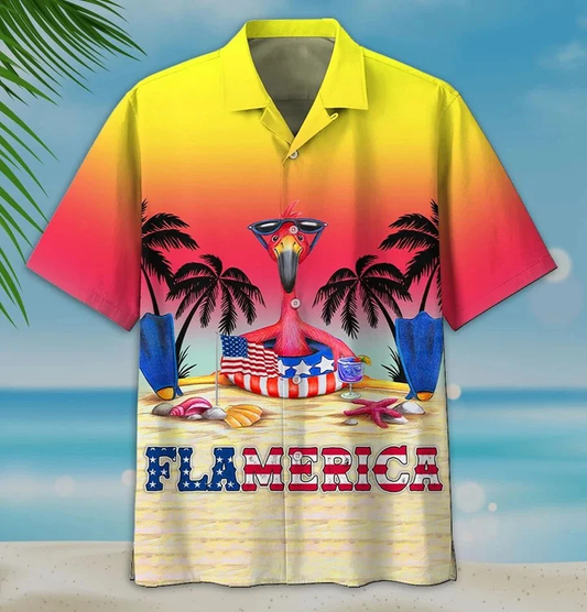 Summer Flamerica On The Sand Yellow To Red Theme Hawaiian Shirt HO1938