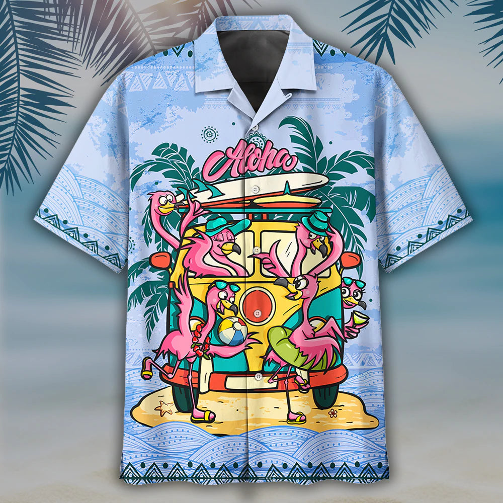 Summer Flammingo beach hippie Hawaiian shirt HO1423