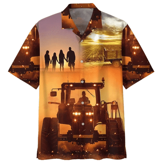 Sunset Tractor Background Design Hawaiian Shirt HO2099