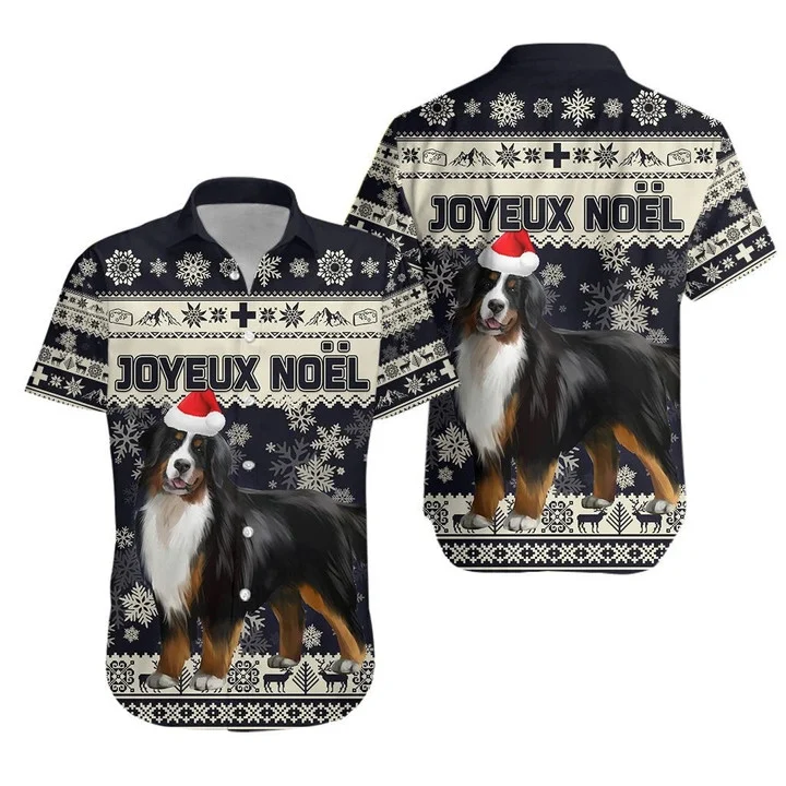 Switzerland Christmas Hawaiian Shirt, Bernese Mountain Dog Black Theme hawaiian shirt HO1813