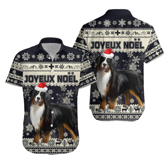 Switzerland Christmas Hawaiian Shirt, Bernese Mountain Dog Black Theme hawaiian shirt HO1813
