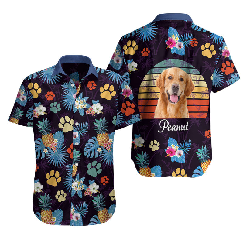 Custom Dog Photo Name Hawaiian Shirts for Dogs and Owners Tropical Shirts for Men Aloha Shirt Outfit HO4354