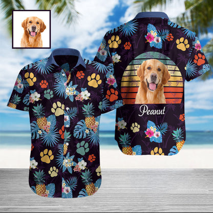 Custom Dog Photo Name Hawaiian Shirts for Dogs and Owners Tropical Shirts for Men Aloha Shirt Outfit HO4354