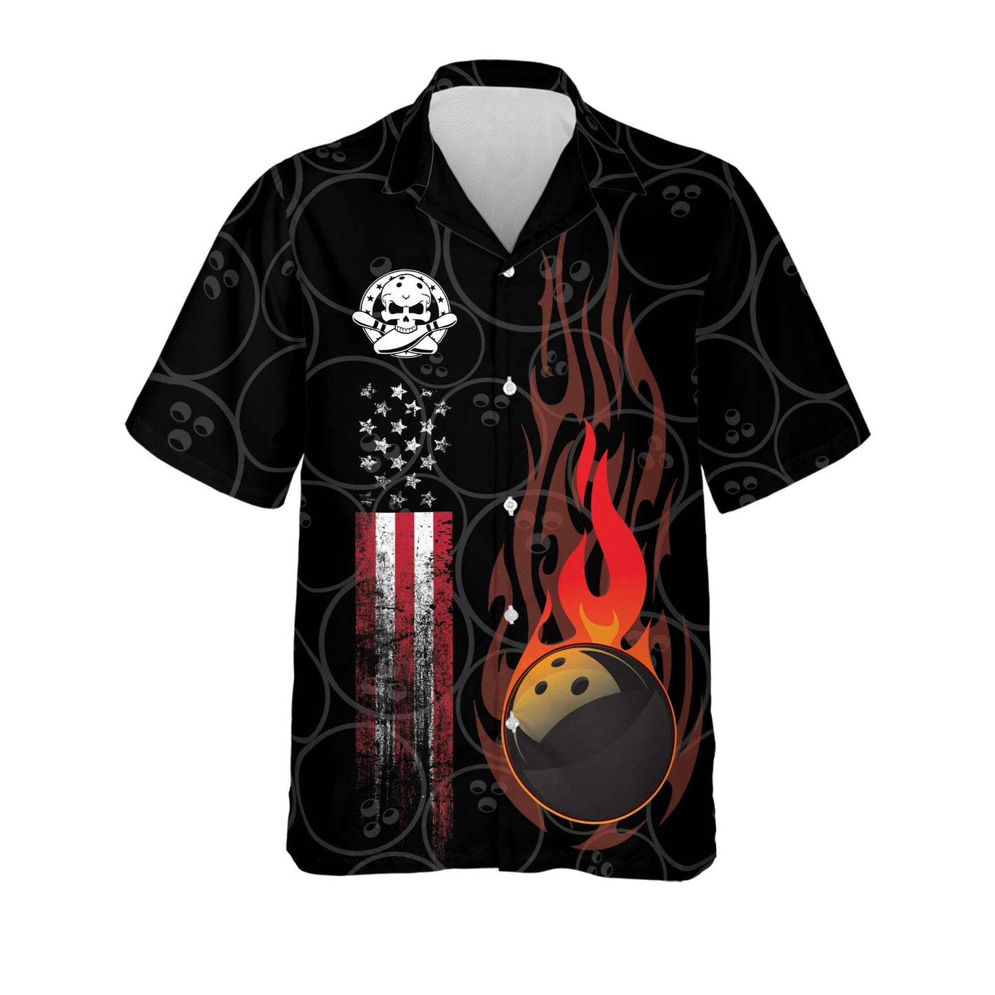 Funny Flame Skull Bowling Team Button-Down Short Sleeve, Skull Bowling Hawaiian Shirt HO3997