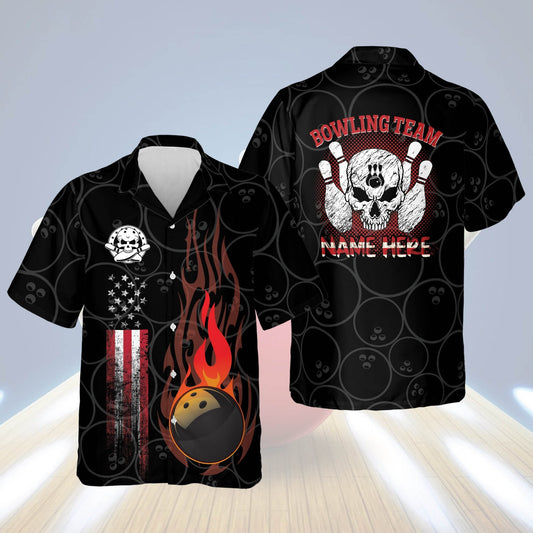 Personalized bowling Hawaiian shirt for men, Funny Flame Skull Bowling Team HO2776