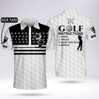 Golf Instructions Swing Swear Look For Ball Repeat Golf Polo Shirt GM0009