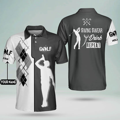 Swing Swear Drink Beer Repeat Golf Polo Shirt GM0149