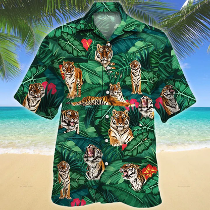 Tiger Lovers Gift Hawaiian Shirt, Tiger Hawaiian shirt vintage flower, Short Sleeve Hawaiian Aloha Shirt for men, Women HO2625