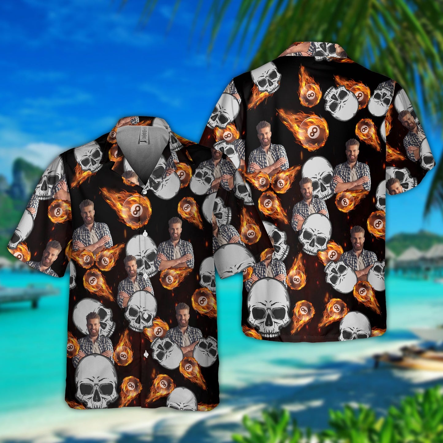 (Photo Inserted) Lasfour Billiard Skull Personalized Hawaiian Shirt - Father's Day Gift BIA0892