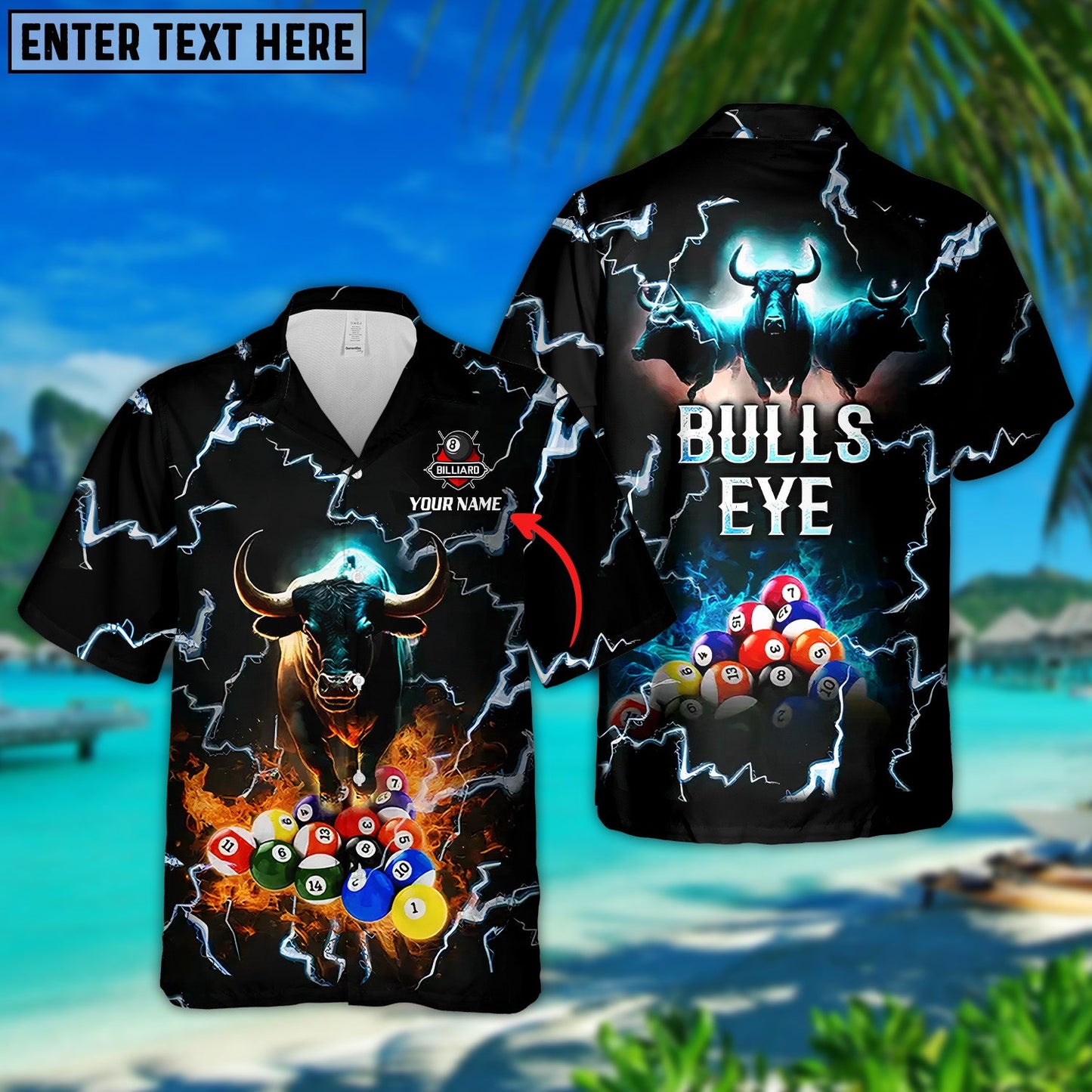 Lasfour Bulls Eye Billiard Team Pool 8 Ball Personalized Name Hawaiian Shirt BIA0135