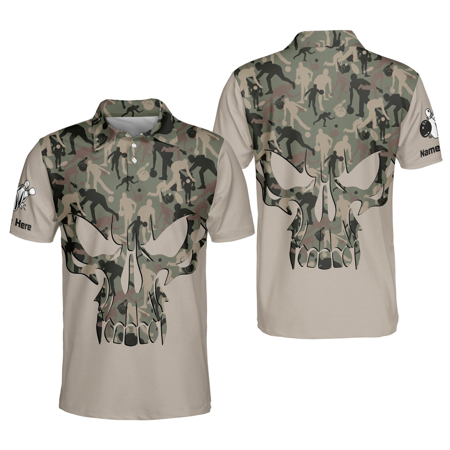 Custom Bowling Shirts For Men - Funny Bowling Shirts - Camo Designer Bowling Shirt Short Sleeve For Men - Men's Custom Skull Bowling Shirts With Name BM0120