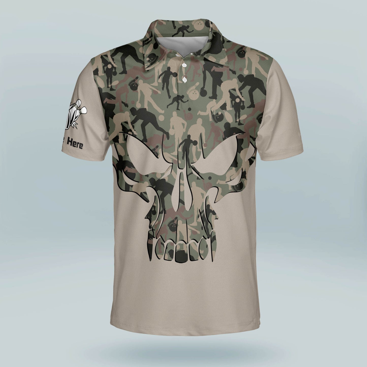 Custom Bowling Shirts For Men - Funny Bowling Shirts - Camo Designer Bowling Shirt Short Sleeve For Men - Men's Custom Skull Bowling Shirts With Name BM0120